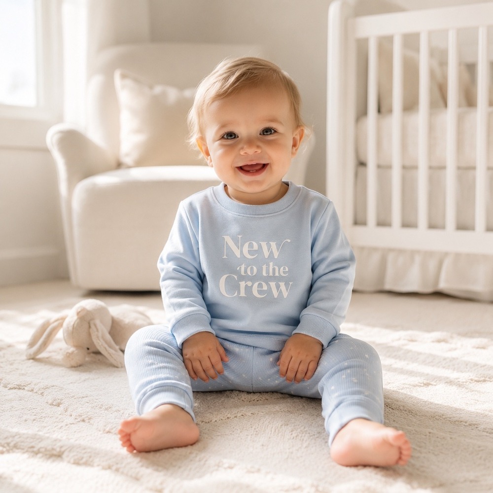 Cloud Island Baby 6-9M New to the Crew Blue Star Ribbed Sweatshirt Pants Set NWT